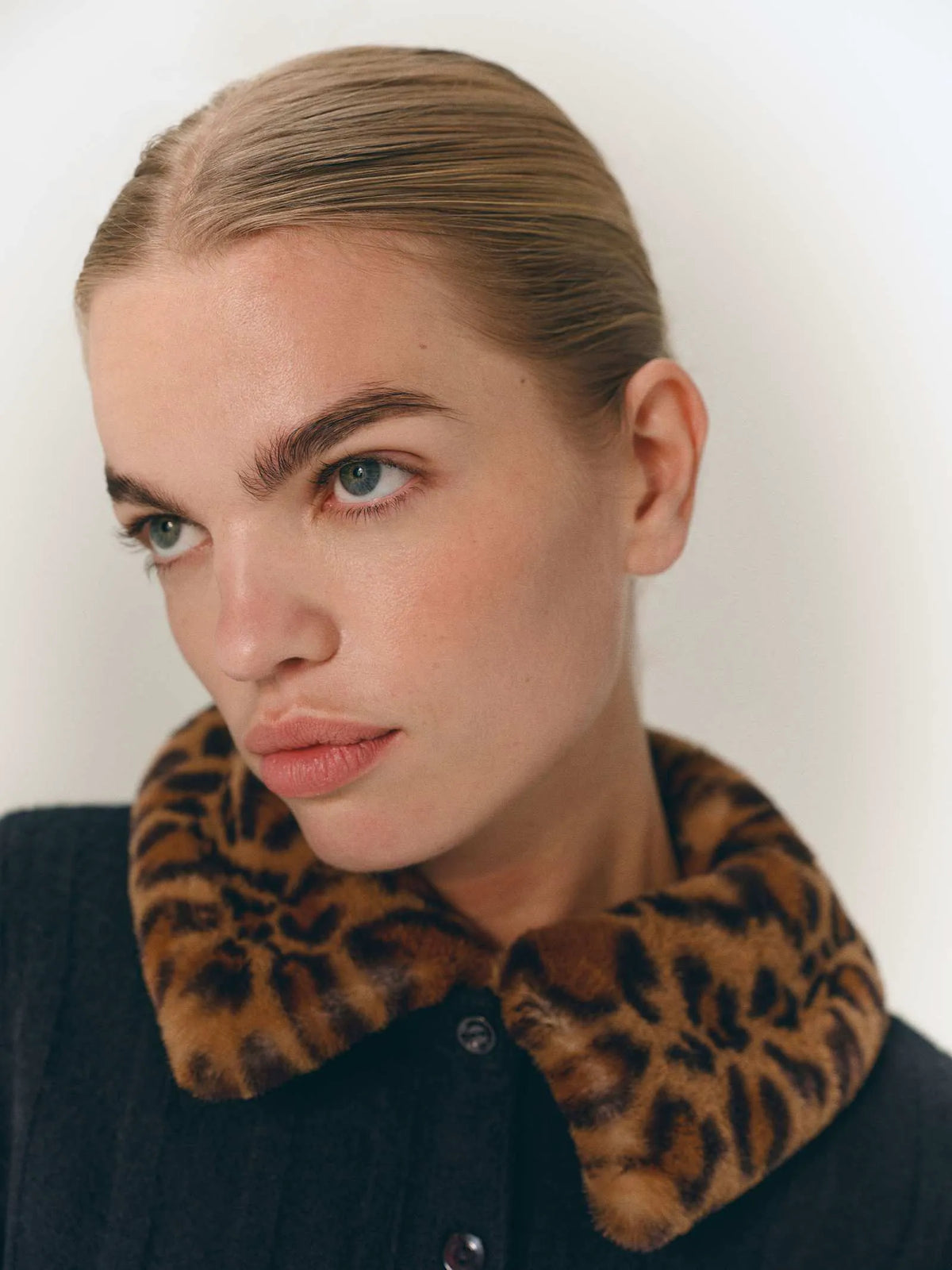 Black Leopard Faux Fur Collar