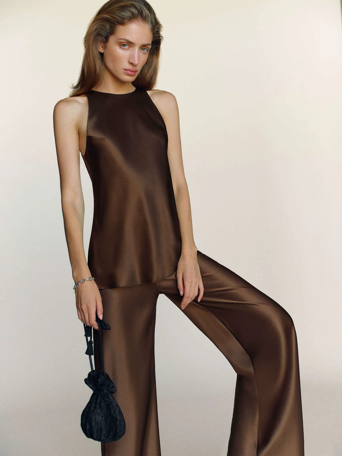 Plisse Black Satin