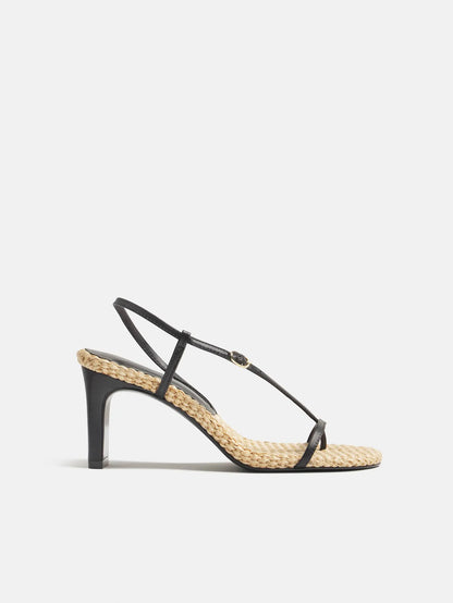 Black Leather Natural Raffia