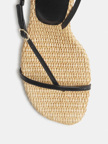Black Leather Natural Raffia
